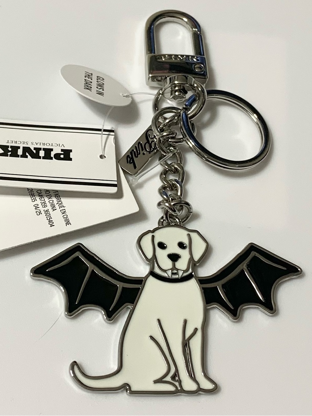 Victorias Secret PINK Vampire Bat Puppy Dog Glow-in-the-Dark Keychain Charm NWT